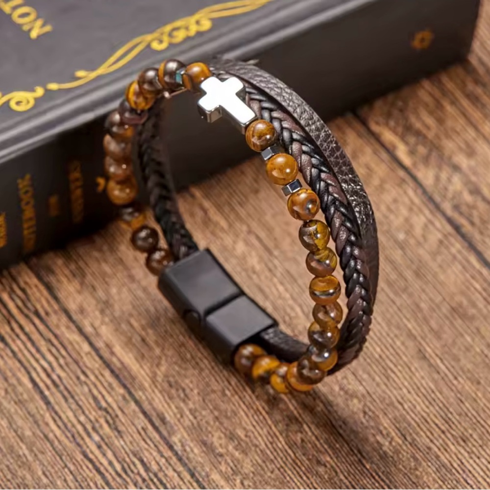 Brown Beaded Leather Bracelet